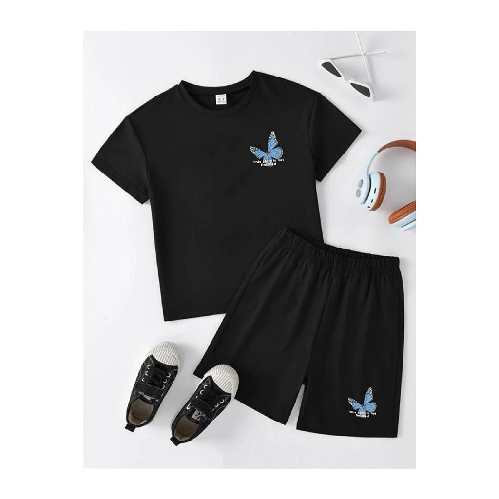 Черные шорты с принтом для девочек и мальчиков (команда)