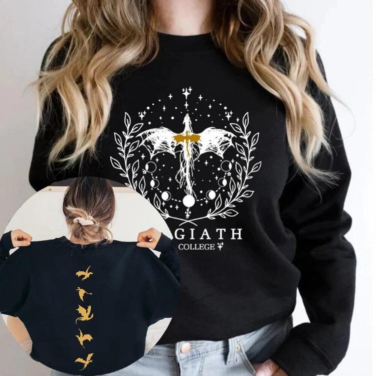 Vintage Women Long Sleeve Hoodies Pullover Casual Comfortable Fourth Wing Double Sided Sweatshirt Basgiath War College