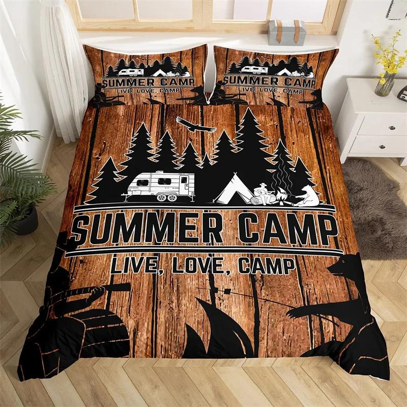 Comforter Happy Camping Queen Full Twin King Camper Theme Comforter With 2 Rustic Farmhouse Style Bedding Set