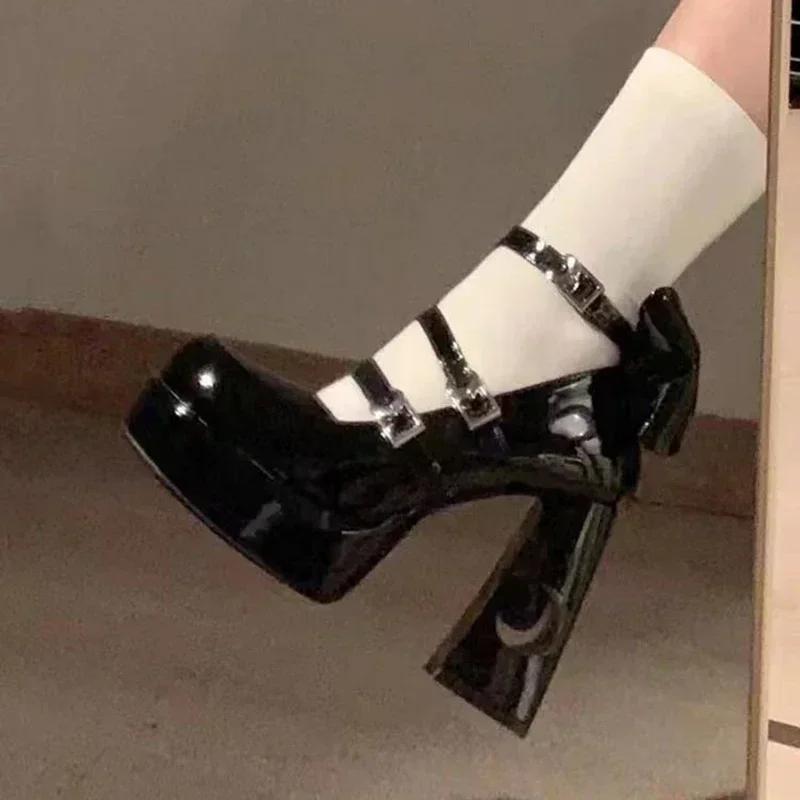 Весенние панк-туфли на толстой платформе с высоким каблуком, женские туфли Мэри Джейн в стиле Лолиты, женские лакированные туфли для косплея из кожи