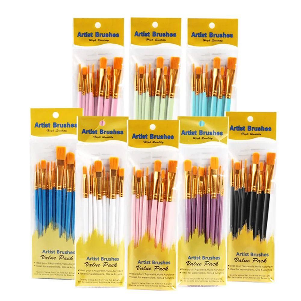 10Pcs/set Nylon Hair Oil Painting Brushes Paintbrush Drawing Art Supply Artist Paint Brush Set