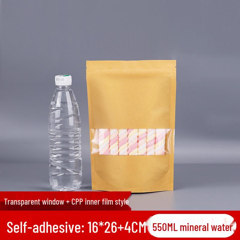 Self-Standing Transparent Window Kraft Paper Food Bag - Moisture-Proof & Self-Sealing for Tea Packaging