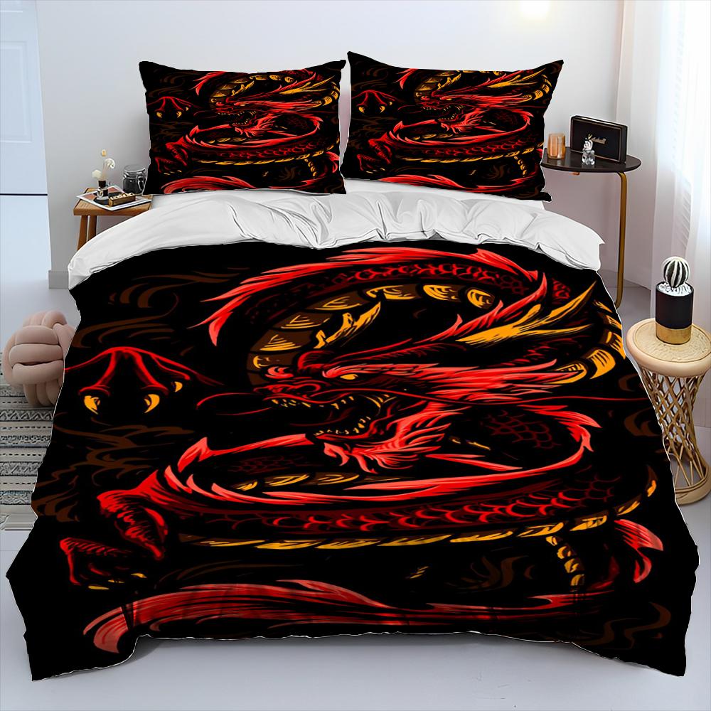 3pcs Chinese Loong Dragon 3D Printed Bedding Set Cozy Soft Duvet Cover King Queen Twin Size Birthday Gift Bedroom Decoration