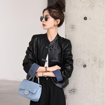 Новая кожаная куртка в китайском стиле для женщин, весна, новый стиль, национальный стиль, пряжка, дизайн, темперамент, утягивающий короткий топ