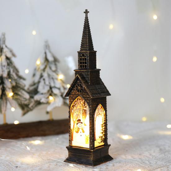 Christmas Glowing House Light Vintage Battery Operated Home Desktop Decoration Flameless Electronic Candle Lamp Night Light Party Supplies Gift