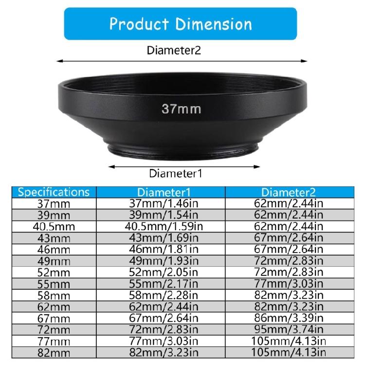 Metal Hood 72mm Lens 62mm 77mm 82mm 39mm 405mm 43mm 46mm 49mm 52mm 55mm 58mm For Dslr Cameras Superior Protections