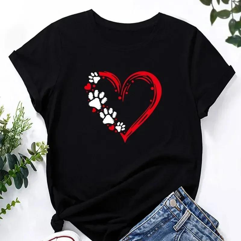 Paw Print TShirt Womens Crew Neck Top Summer Casual Women Tshirt Kawaii Clothes Vintage Y2k Clothes Women Clothing