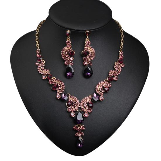 Роскошные женские горный хрусталь кулон-цепочка ожерелье серьги-гвоздики свадебный комплект ювелирных изделий