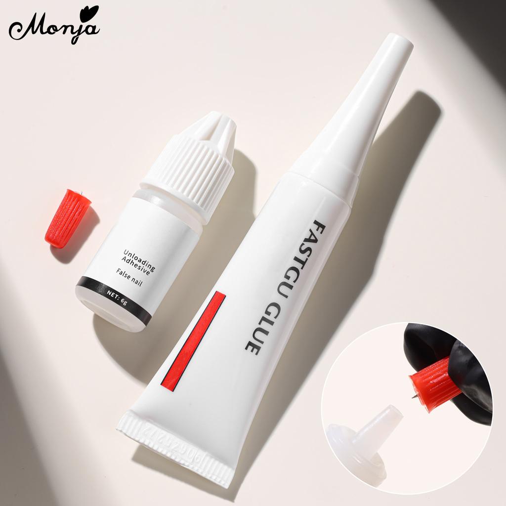 monja Быстросохнущий клей для ногтей для накладных ногтей, клей для наращивания, средство для удаления страз, отмачиваемый маникюр, набор инструментов «сделай сам»