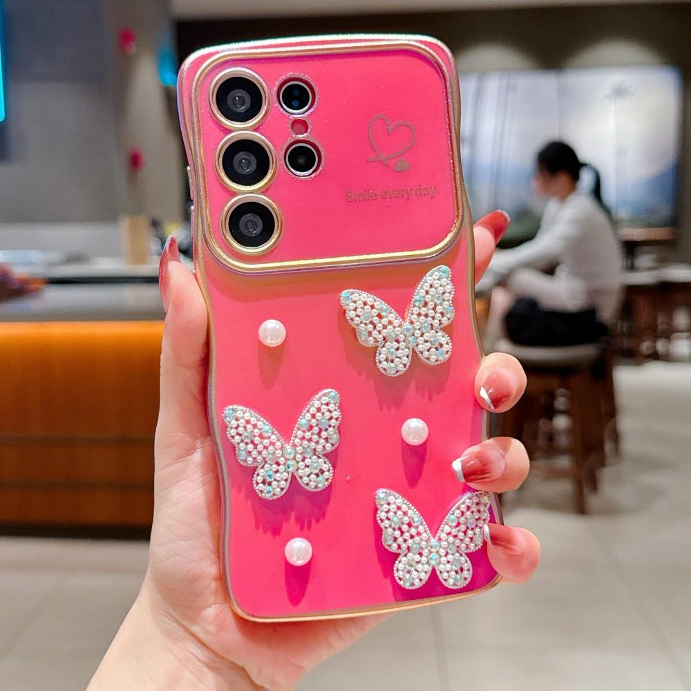 Love Pearl Butterfly Phone Cover For Samsung Galaxy S22 S23 S24 S25 Ultra Plus S24 FE S23FE S25 Edge 5G Case Shockproof Coque