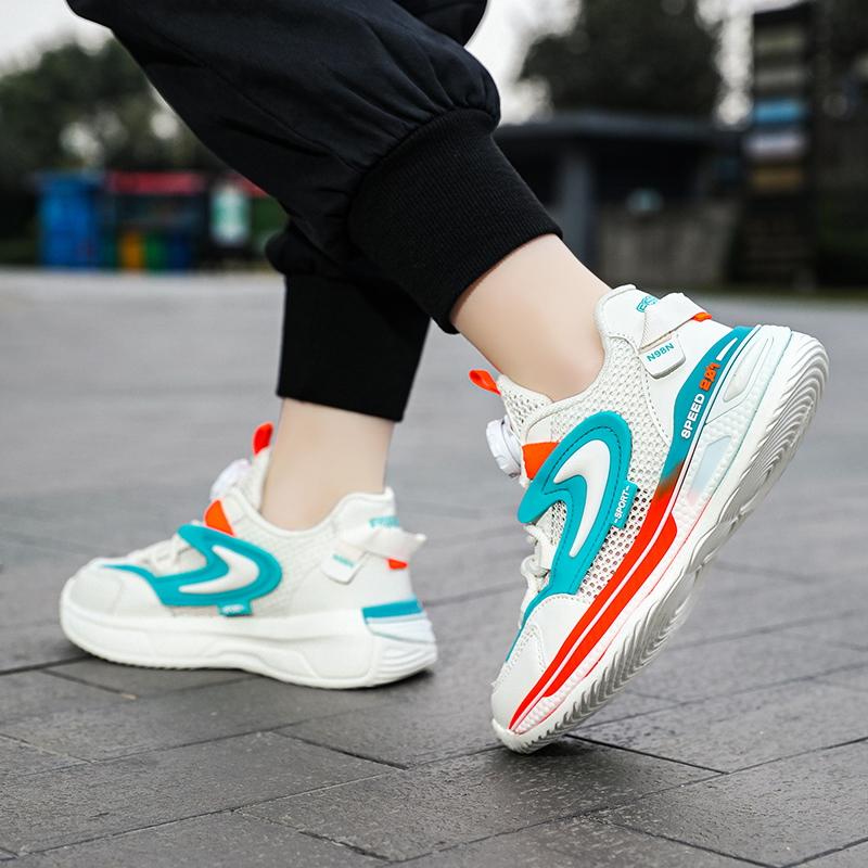 Кроссовки для мальчиков с вращающимися кнопками, летние, новые, дышащая сетчатая поверхность, детская спортивная обувь для пап, большие детские кроссовки с одной сеткой