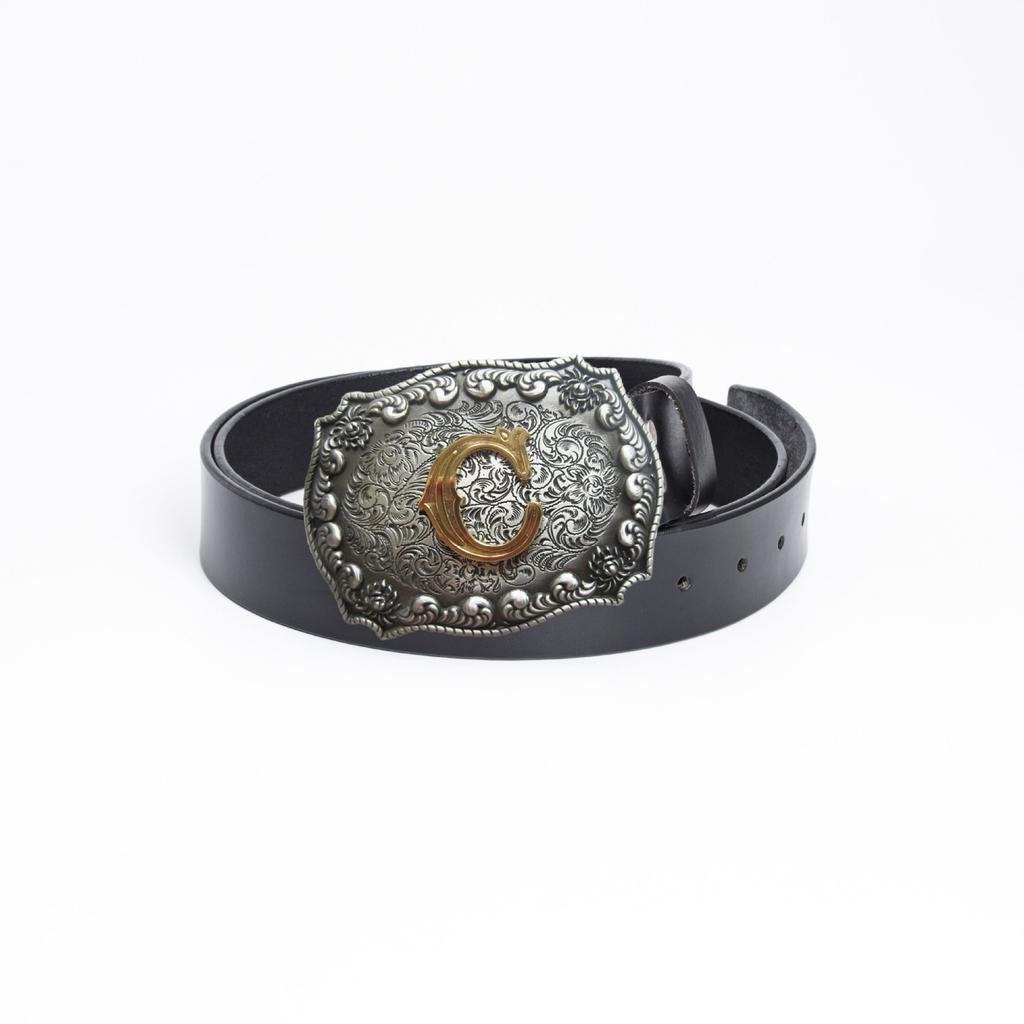 Western Denim Belt Buckle Gold Plated Equestrian Letter C Smooth Buckle Engraved Belt Body Accessories