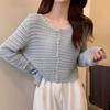 Gentle Spring and Summer Crew Neck Knitted Cardigan, Small Thin Hollowed-out Blouse, Short Coat Top