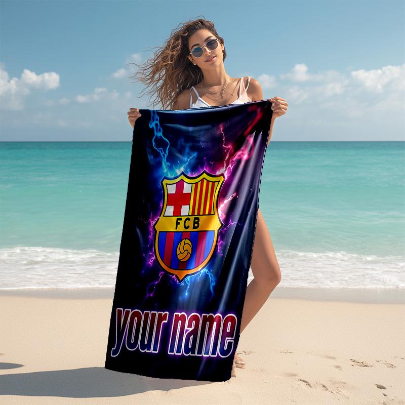 Personalized customized proof beach towel with FC Barcelona logo pattern - soft, absorbent,quick-drying,perfect