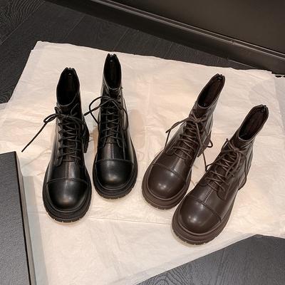 Мартинсы на толстой подошве короткие ботинки женские кожаные коричневые ветер 2025 осень и зима короткие универсальные рыцарские ботинки тонкие ботинки