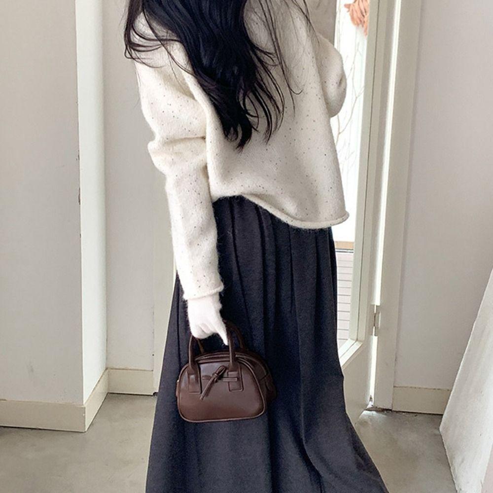 Solid Color Boston Bag PU Leather messenger bag Ins Shoulder Bag  Girls/Female