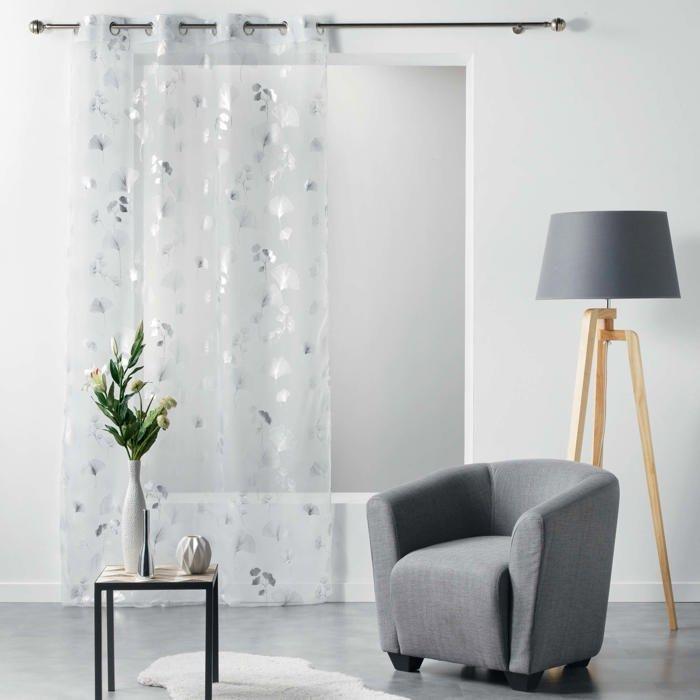Panneau a oeillets rideau voile 140 X 240 cm Bloomy blanc argent