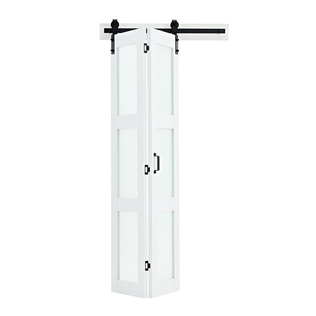 Bifold Barn Door, 914 x 2134 mm, MDF with Tempered Glass Bi-Fold Sliding Closet Doors, Hardware Kit Included, Space-Saving Design, Pre-Assembled