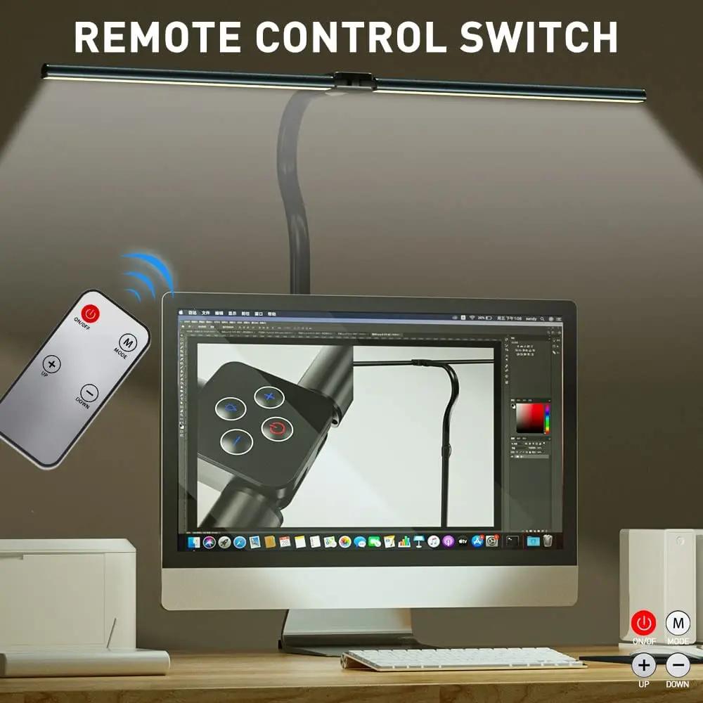 LED Double Head Reading Desk Lamp 24W Foldable Swing Arm Desk Lamp with Clip Dimmable for Workstation PC Eye Protection Office