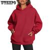 Женский пуловер с капюшоном, однотонный свободный повседневный флисовый свитшот большого размера
