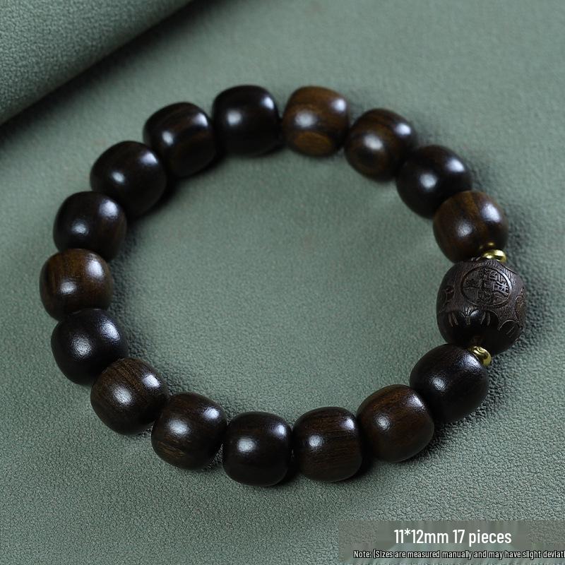 Men's Agarwood Bodhisattva Chess Bracelet: 108 Wooden Prayer Beads, Single Strand 2.0 Design with Small Holes.
