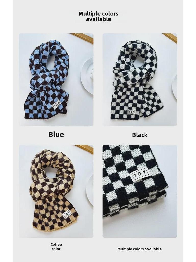 2024 Women's High-End Korean Blue Checkerboard Knit Scarf - Winter Warm Shawl