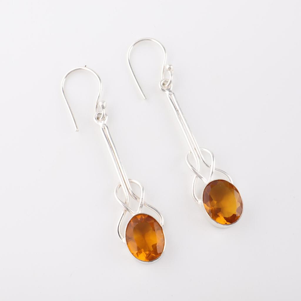 Natural Citrine Gemstone 925 Sterling Silver Jewelry Handmade Hook Earrings1.76" EE-171-2