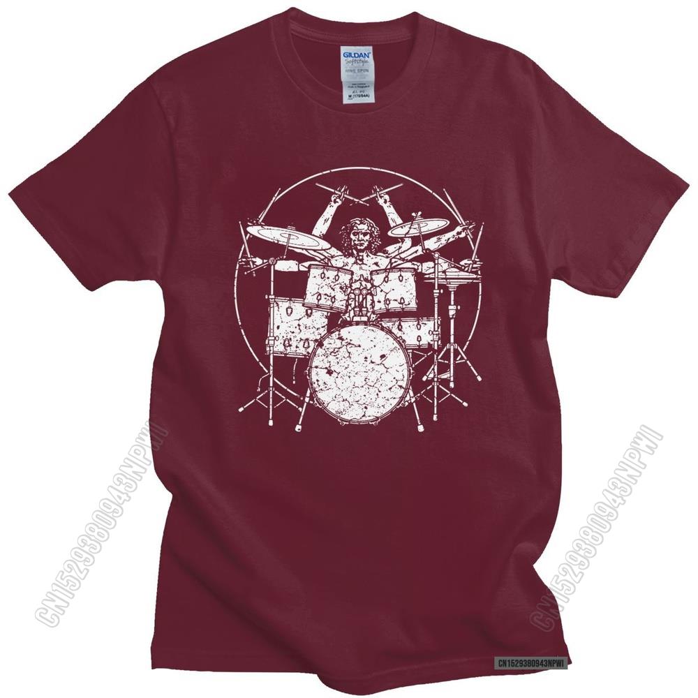 Novelty Cute Vitruvian On Drums Tshirt Cotton Printed Drummer Tee Drumming T Shirts Clothing T-Shirt Streetwear