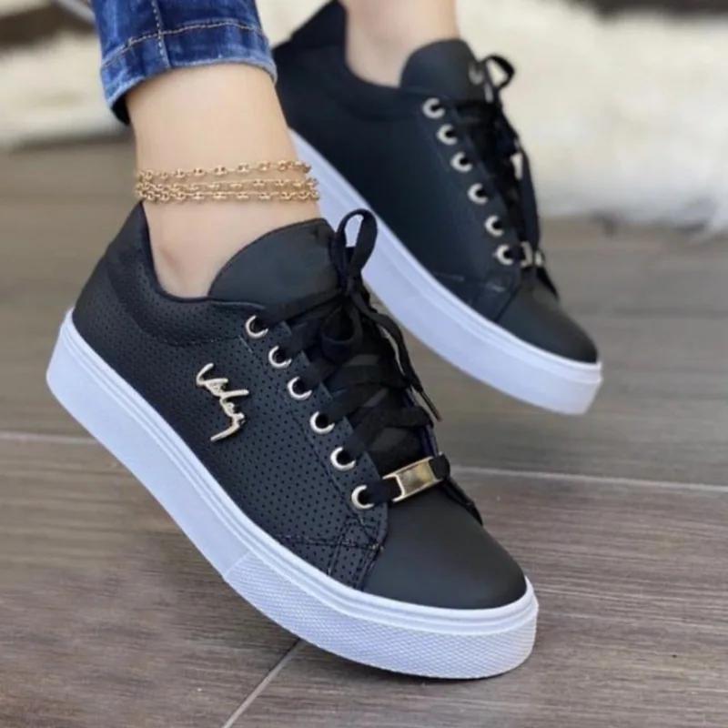 Fashion Plus Size 2025 Hot Sale Shallow Women's Vulcanize Shoes Outdoor Walking Low Heel Lace Up Sneakers Versatile Ladies Casual Shoes