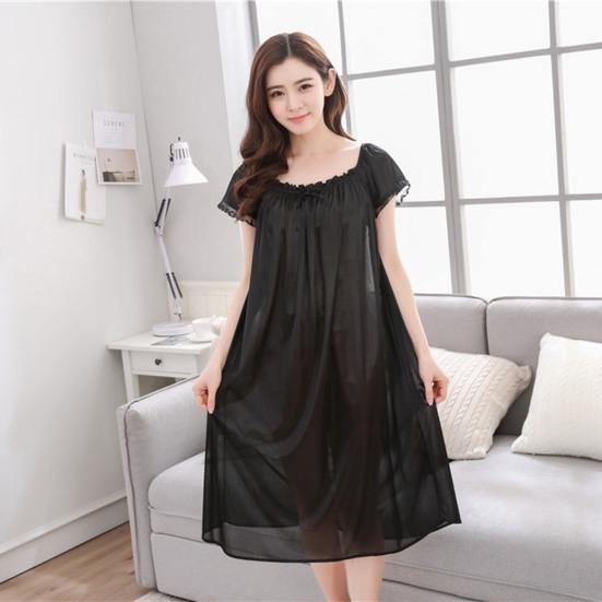 Chic Solid Color Smooth Surface Sleepwear Lightweight Quick Dry Women Nightdress for Adult Nightie Dress