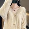 Women's 100% Cashmere V-Neck Long Sleeve Korean Style Loose Cardigan Sweater