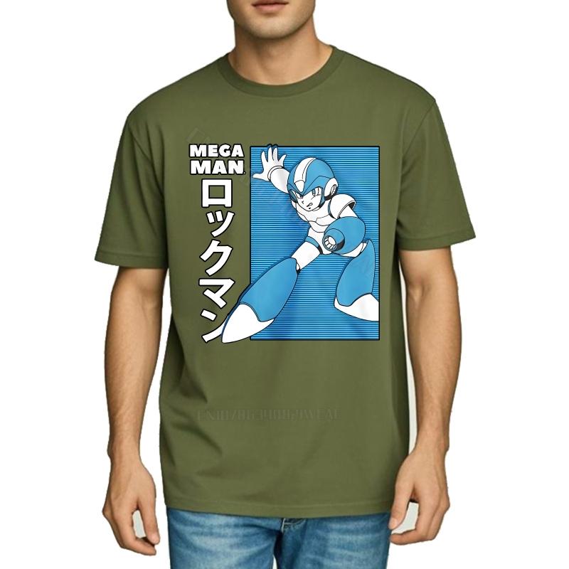 Top Tees Oneck Casual Tee Mega Man Blue Robot Design Brand Comfort Tshirt New Arrived Workout Tshirt Comfortable