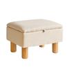 Aibiju Linen Fabric Ottoman with Low Storage Stool with Natural Wood Footstool with Weight Capacity Suitable for Living and Under-Desk Footstool,