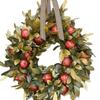 16 Inch Autumn Country Style Harvest Wreath with Red Pomegranate Fruit Blade Ribbon Front Door Wall Window Porch Decorative Green