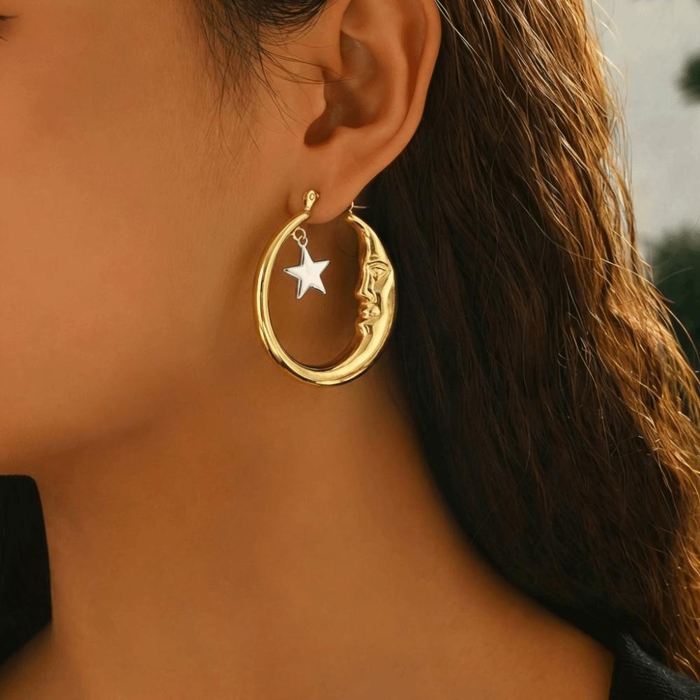 1 Pair Lightweight Moon and Star Earrings Retro Personalized Jewelry Hanging Earrings Jewelry Gifts