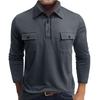 Men's Long Sleeve Polo Shirt with Button-Down Collar and Chest Pockets, Multiple Colors