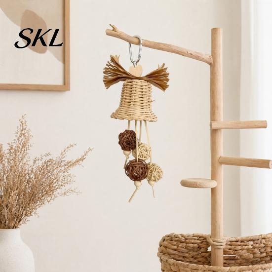 Bell-shaped Bird Toy Rattan Woven Parrot Toy, Bell Chew Chewing with Bells or Balls, Cage Accessories for Cockatiels Budgies Small Medium Parrots
