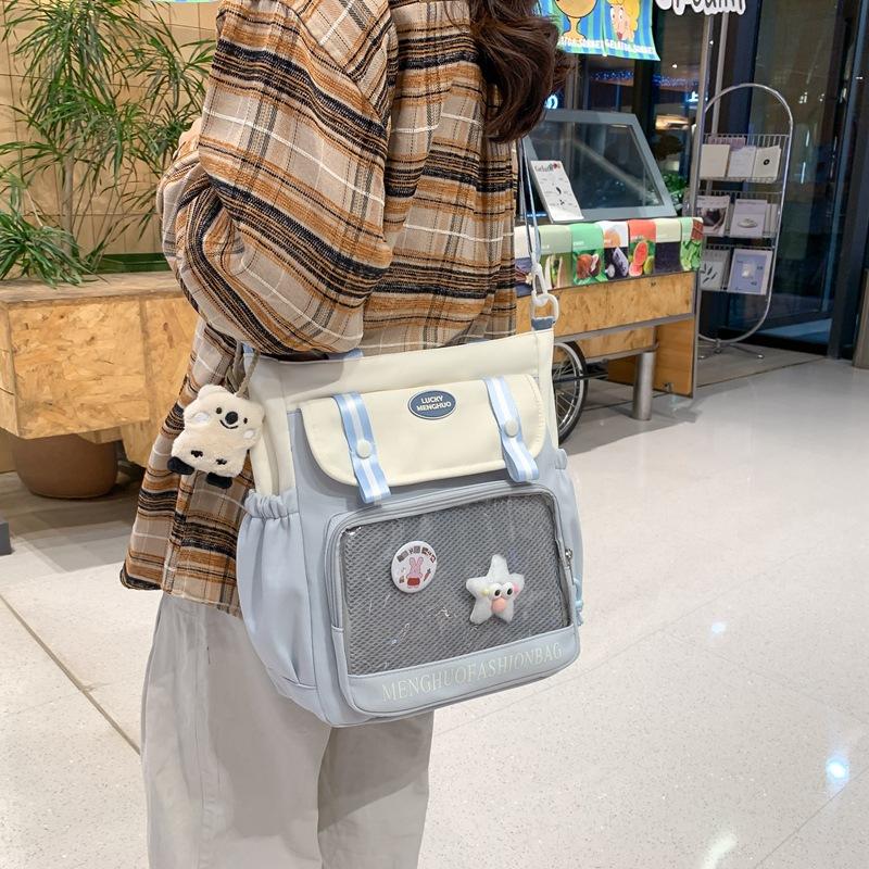 Student's Large Capacity Tutoring Bag Women's Contrast Color Stitching Shoulder Bag Crossbody Bag