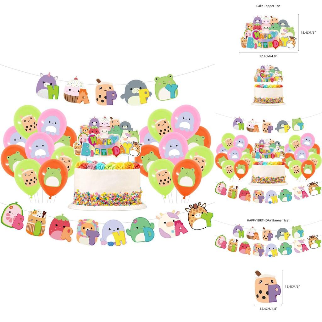 Очаровательные украшения на день рождения Squishmallows с топпером для торта, воздушными шарами и баннером