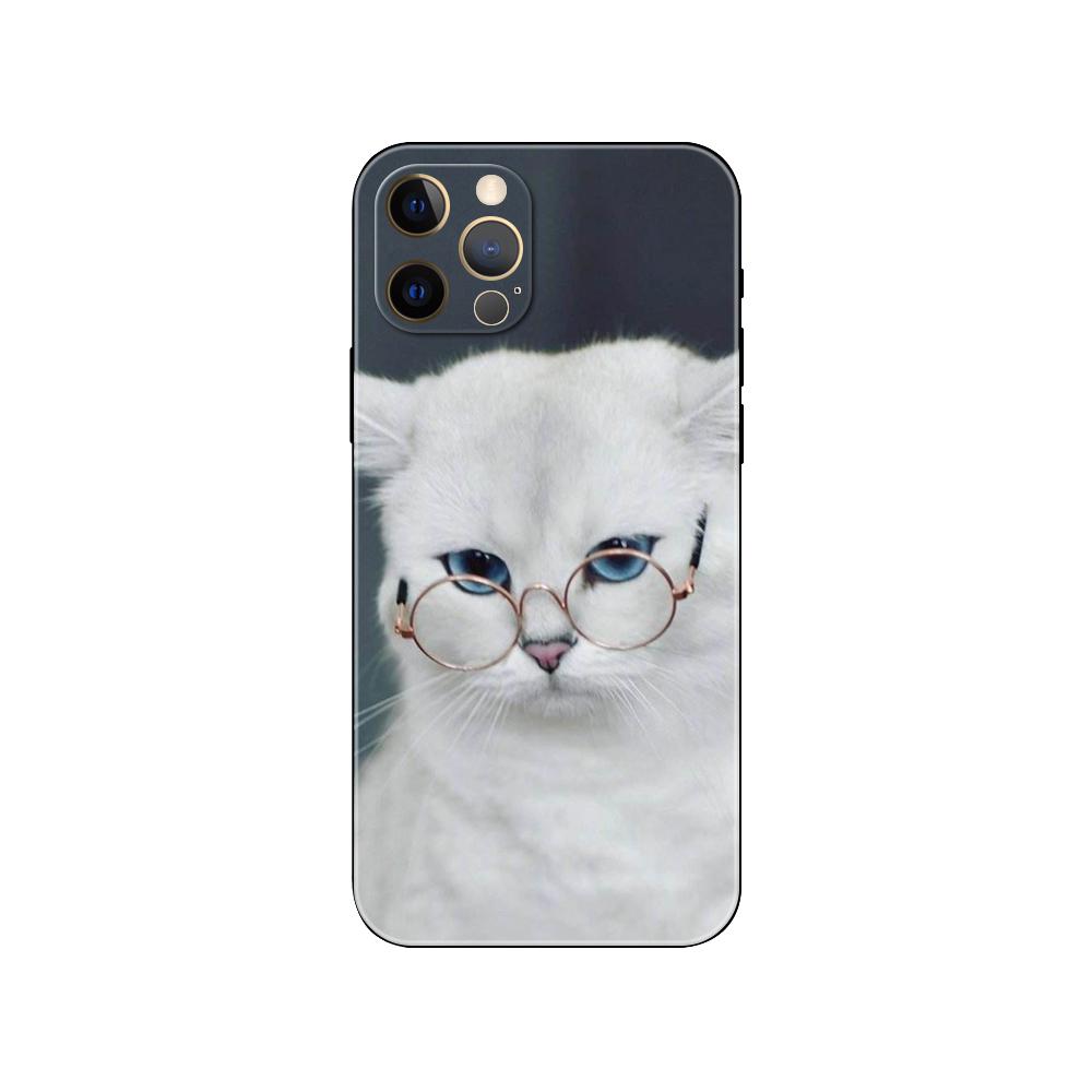 Крутой чехол для телефона с очками Cat для iPhone 5 5S 2020se 6 6s 7 8 plus x 10 XR XS 11 12 13 mini pro MAX, черная задняя крышка из ТПУ