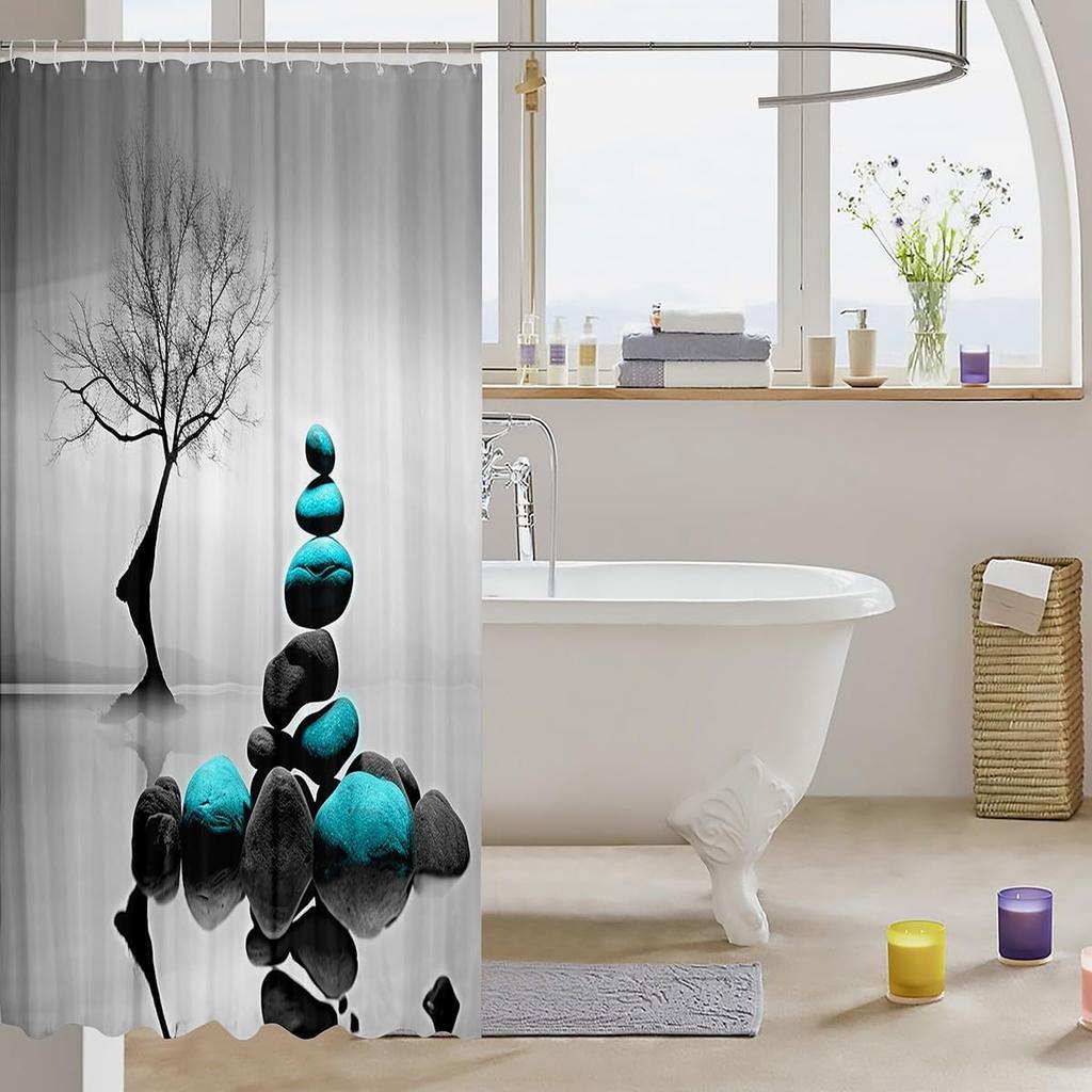 Шторка для душа Zen Spa Шторка для ванны Zen Stone для мальчиков, девочек, подростков Декор Дерево Набор шторок для душа в ванную Сине-белый Детский