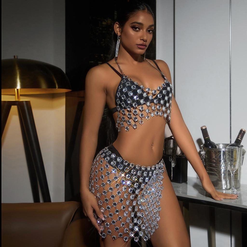 Fashion 2025 22 New Sexy Acrylic Gem Nightclub Chain Hollow Set 2