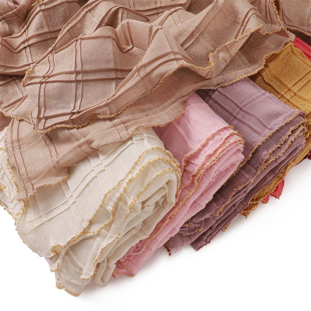 Good Quality Luxury Silver Thread Crepe Plaid Shawl Scarf Polyester Gilt Shiny Headscarf Head Covering Women Hijab