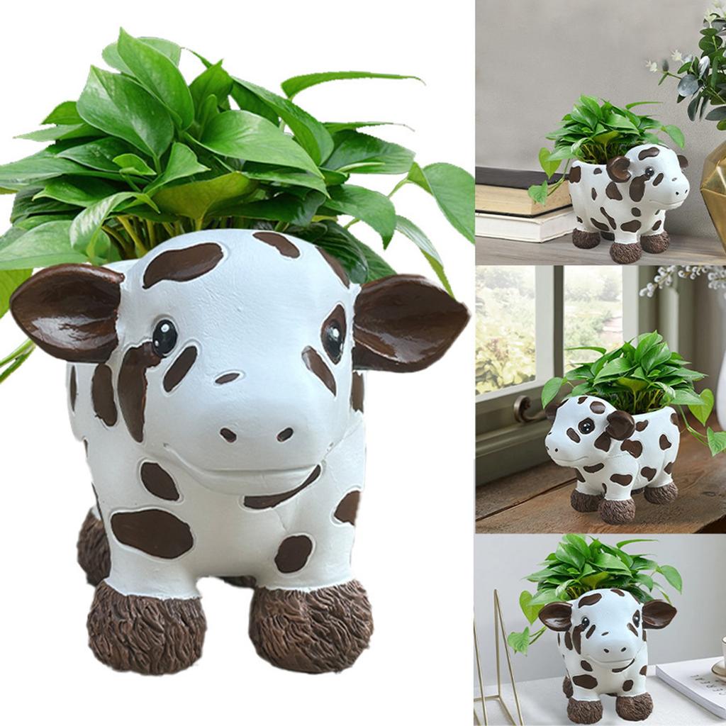 Outdoor Courtyard Plateau Cow Flower Pot Resin Craft Ornaments Home Decoration Balcony Ornaments