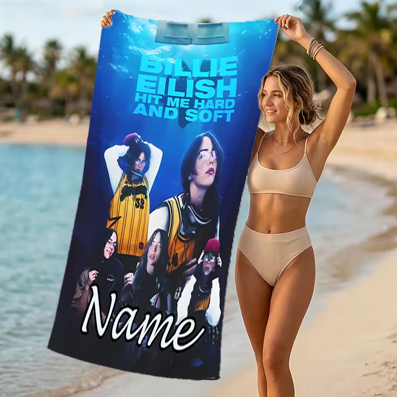 Customizable personalized beach towels Billie Eilish themed designs.Suitable for the beach, yoga, sports;ideal as beach accessories