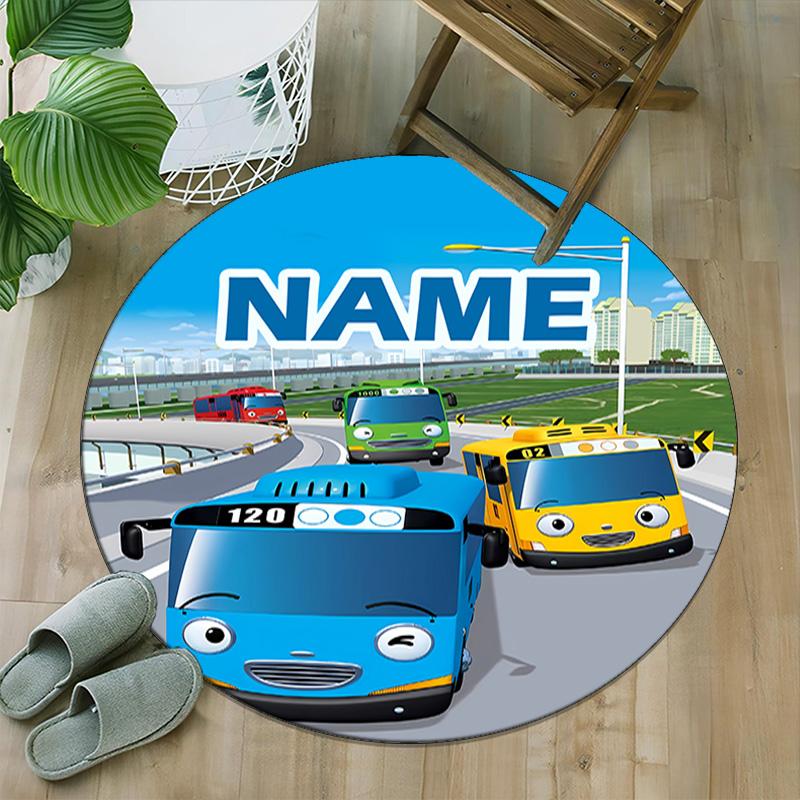 Customizable T-TAYO Bus Round Non-Slip Carpet - Ideal for Garden, Picnic, Office, Perfect for Decoration, Suitable For All Seasons