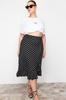 Women's Style Plus Size Black Polka Dot Patterned A-Line Knitted Skirt