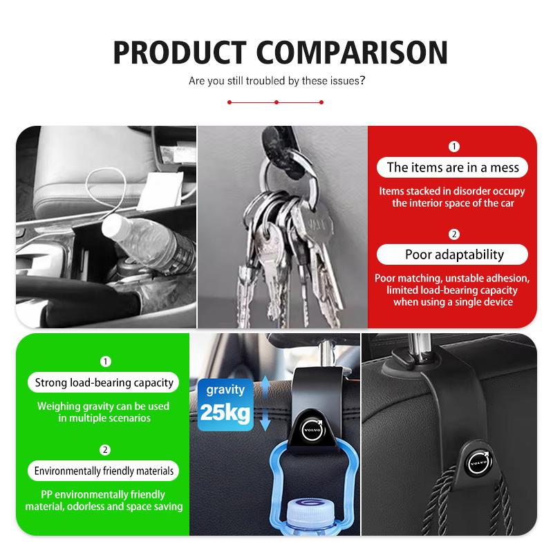 juchq4 Car Seat Holder Hanging Leather Hook Car Interior Accessories For Volvo XC90 XC60 C30 S60 C70 XC40 V40 XC70 V70 V60 S80 S90