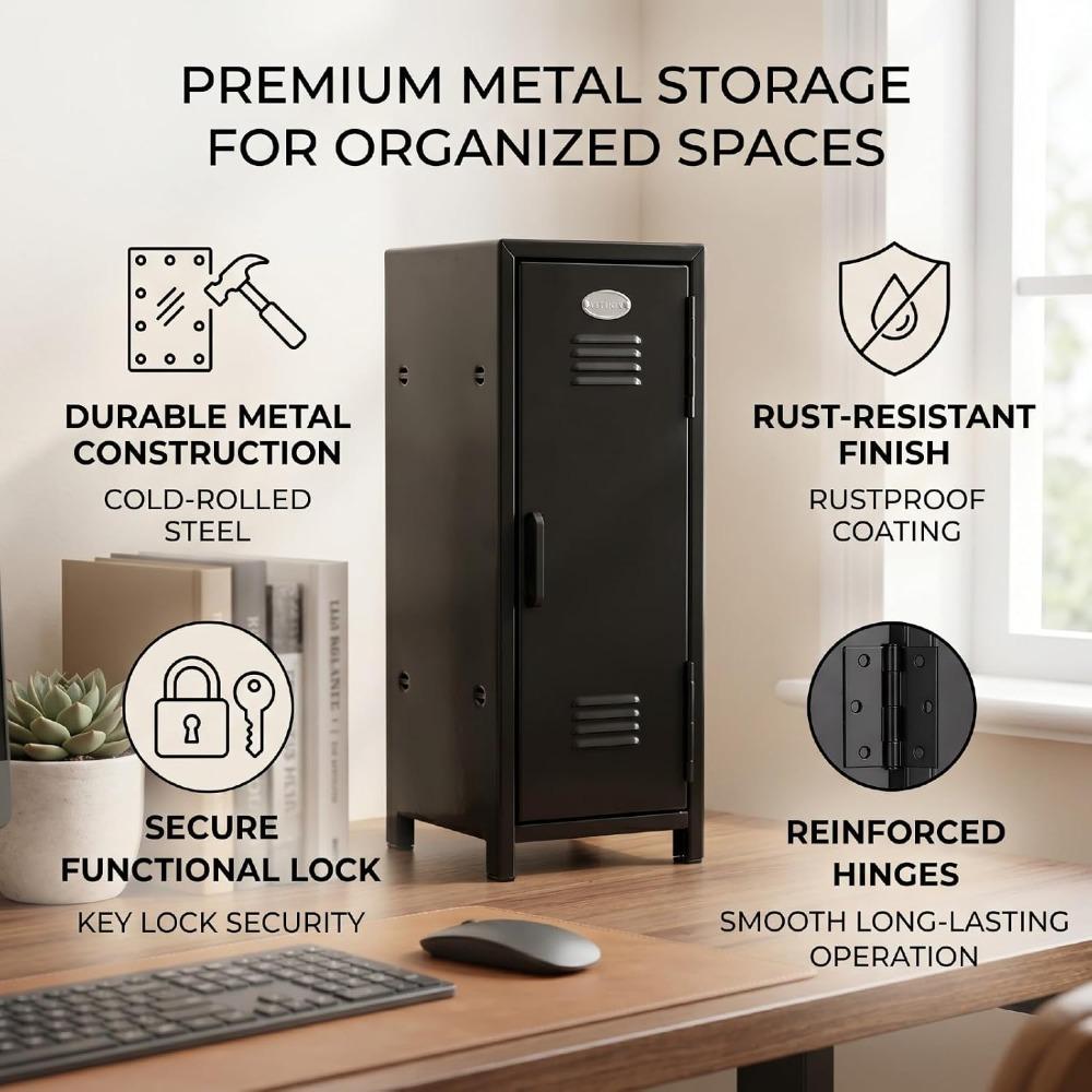 Metal Mini Metal Storage Locker Black Desktop Lockbox Functional Desktop Storage Organizer Office