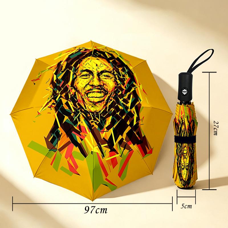 Bob Marley Art 8 Ribs 3Fold Black Glue Uv Protection Umbrella Sun Protection Rainproof Compact Folding Umbrella For Travel Daily Use C923931